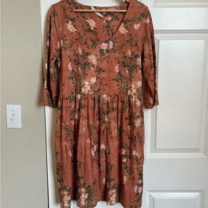 Peruvian Connection / Floral Rust Dress / L